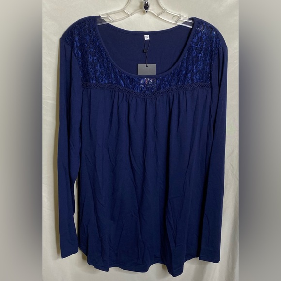 New ZYFMAILY Dark Blue with Lace Long Sleeve Top - Picture 1 of 4